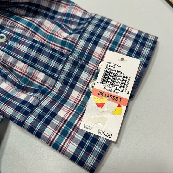 Izod Men's 3XL Tall Blue and Teal Plaid Button Up Natural Stretch Shirt NWT - Picture 9 of 13